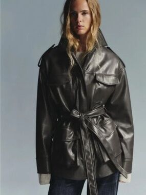 Zara Leather Belted Utility Jacket